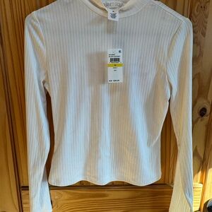 Planet Gold Women's Cream Ribbed Long Sleeve Top